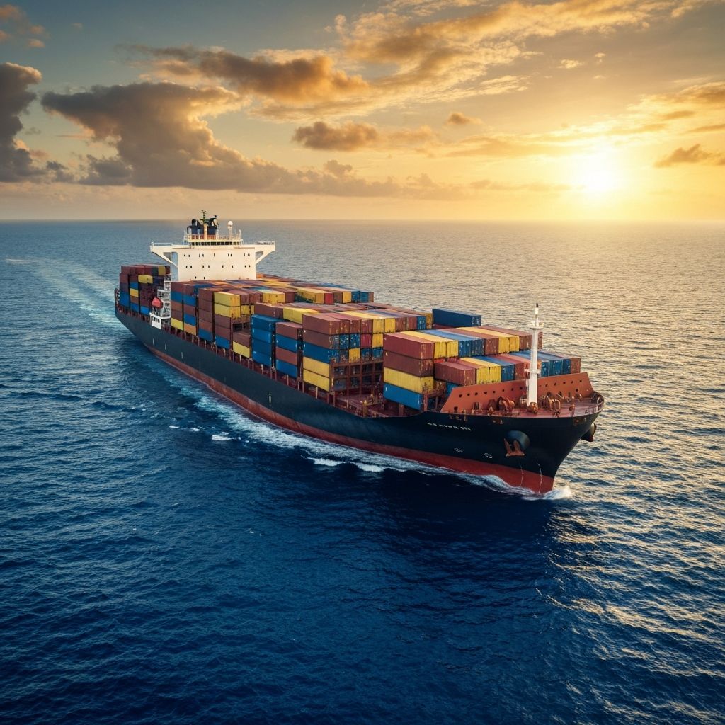 Container terminal at sunset